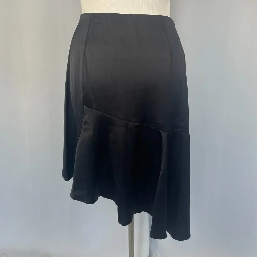 Y2K Skirt Size XL Black Satin Asymmetrical Party Fairy Grunge Whimsigoth Minimal